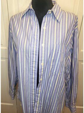 Vintage 80s Hunt Club Women's Periwinkle Yellow Stripe Button Up S Preppy Retro